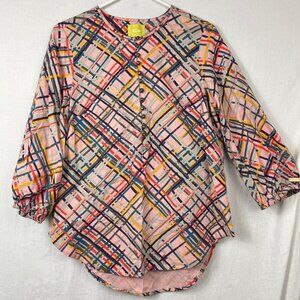 Maeve High Low Abstract Tunic Popover Womens M Oversized‎ Artsy Bold 3/4 Pink